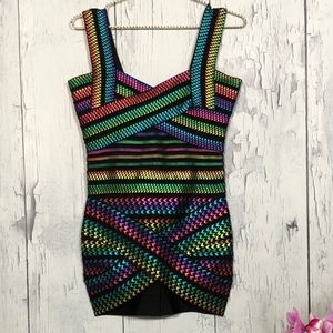 Sexy Body-con Multicolor Metallic Mini Dress Sz M